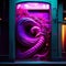 A vertical shot of a purple and pink neon sign on a wall AI generated