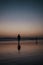 Vertical shot of a reflection of a person walking on the seashore at sunset perfect for wallpapers