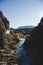 Vertical shot of a river stream passing through the Roncal Valley in Navarre, Spain