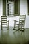 Vertical shot of rocking chairs on the porch at the Carnton Mansion in Tennessee