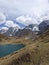 Vertical shot of the rocky Cordillera Huayhuash hiking circuit with its lakes