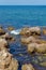 Vertical shot of the rocky Costa Blanca coast in Alicante, Spain