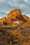 Vertical shot of the ruins of Guge Dynasty in Zada County at sunrise