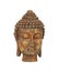 Vertical shot of rusted Buddha\\\'s head on a white background