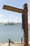 Vertical shot of rusty metal in maritime port