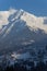 Vertical shot of The Saint Gervais Les Bains facing Mont Blanc in the Alps in France