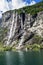 Vertical shot of The Seven Sisters waterfall in Geiranger Fjord Sunnmore More og Romsdal Norway