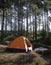 Vertical shot of a sleeping tent in a forest surrounded by trees