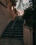 Vertical shot of stairs in the street. Bucharest, Romania