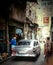 Vertical shot of a street with building material shops in the suburbs of Istanbul