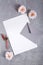 Vertical shot.Top view of clean paper,envelope,pen ready to write romantic letter