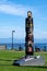 Vertical shot of the Totem Pole at Carrot Park in Port Hardy, Vancouver Island, Canada