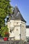 Vertical shot of the tower of the fortress bridge of Henry IV in Chatellerault