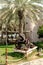 Vertical shot of a vintage cannon under a palm tree in Heritage Village in the day