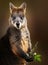 Vertical shot of a wallaby eating while holding a tree branch