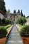 Vertical shot of water garden in the Palace of Generalife in Alhambra, Granada Spain