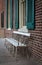 Vertical shot of a wooden bench on the veranda of the mansion at The Hermitage, Nashville, Tennessee