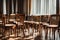 A vertical shot of wooden chairs in a reception room Generated Ai