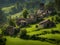 a vertical shot of a wooden house in the middle of the green forest, Ai Generated