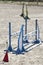 Vertical shot of wooden sport barriers for show jumpers