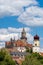 Vertical skyline view of Sigmaringen with the castle church and theater