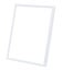 Vertical standing empty photo frame with white thin plastic border isolated on white background