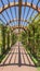 Vertical Stine brick pathway under a wooden arbor at a wedding venue on a sunny day