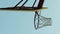 Vertical street basketball hoop, metal mesh and backboard closeup