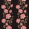 Vertical stripes with embroidery rose flowers. Seamless pattern. Fashion print. Vector embroidered floral design