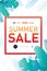 Vertical summer sale banner with green tropical leaves