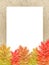 Vertical Template with Autumn Acacia Leaves and Patterned Frame.