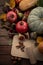 Vertical Top-Down View of Autumnal Fruits. Figs, Hazelnuts, Pomegranates, and Pumpkin