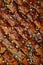 Vertical top view of delicious nutty baklava on a tray