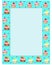 Vertical turquoise frame with cupcakes and hearts - vector full color template with copy space. Frame for photo, picture or text.