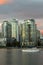 Vertical twilight view of Vancouver across water