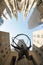 Vertical undershot of Rockefeller center monument on 5th avenue Manhattan, sunlit sky background