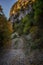 Vertical uphill of a rocky hiking trail along Blanc-Martel cliffs in La Palud-sur-Verdon, France