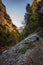 Vertical uphill of a rocky hiking trail along Blanc-Martel cliffs in La Palud-sur-Verdon, France