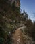 Vertical uphill of a rocky hiking trail along Blanc-Martel cliffs in La Palud-sur-Verdon, France