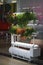 Vertical vegetable garden in a supermarket. Installation for the cultivation of greenery.