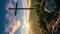 Vertical video of Sunset over steel cross in rocky hill in spring rural nature with fast motion clouds sky Time lapse