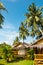 Vertical view of bamboo bungalows and palm trees