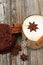 Vertical view Cappuccino and cookie with star ansie and cinnamon stick