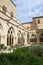 Vertical view of the Cistercian Monastery from the garden of the cloister of Poblet, Tarragona, Spain,