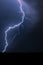 Vertical view of forked lightning bolt striking down to earth