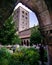 Vertical view of the gardens of the Cuxa Cloister, part of the Met Cloisters, a museum of