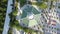 Vertical view great buddhist temple pagoda roof among plants