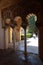 Vertical view. Islamic arches inside the Alcazaba of Malaga. Palatial fortification from the Islamic era built in the 11th century