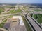 Vertical view Katy freeway Interstate 10 with clear blue sky