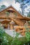 Vertical view of a log cabin at Hija Glamping Lake Bloke in Nova Vas, Slovenia
